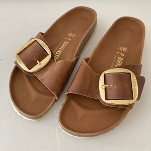 NWOT Birkenstock Madrid Big Buckle Brown Leather Sandals Sz 40